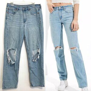 AMERICAN EAGLE '90s Straight Jean Light Wash Ripped Rips High Waisted High Rise